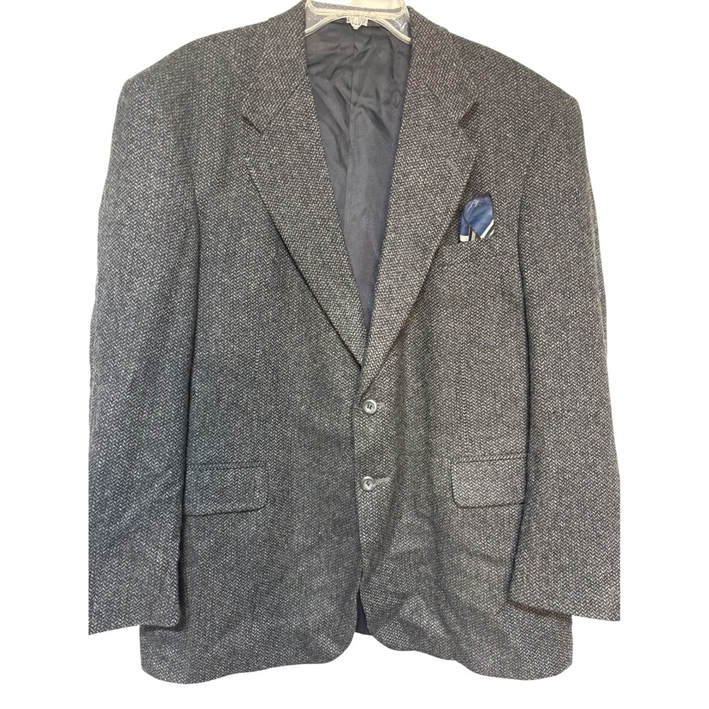 Barry's Mens Gray Herringbone Wool Blend‎ Blazer Sport Coat Size L